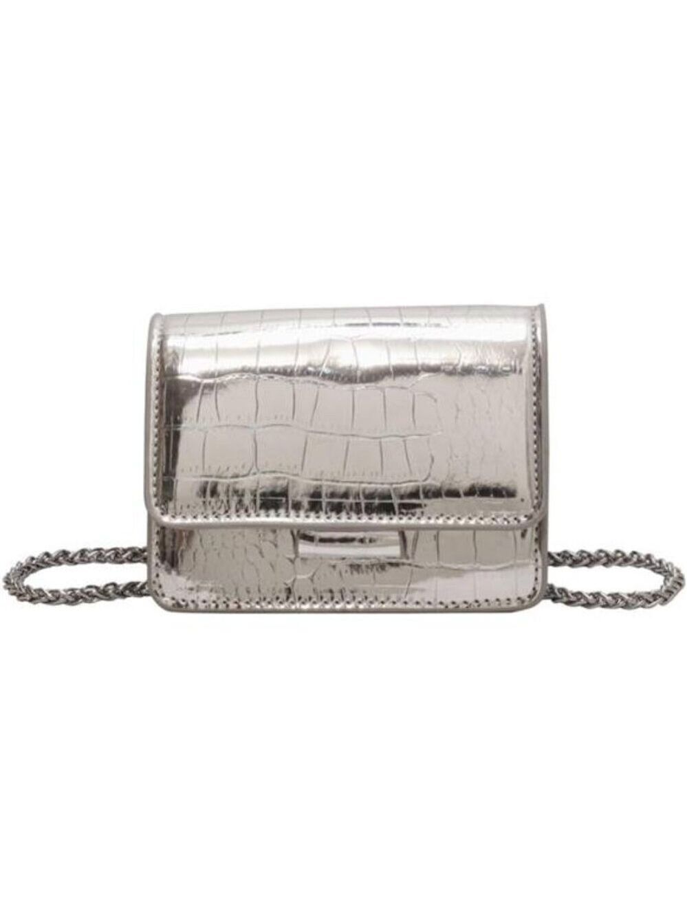 Silver metallic mini purse glitter clutch crossbody bag evening party handbag